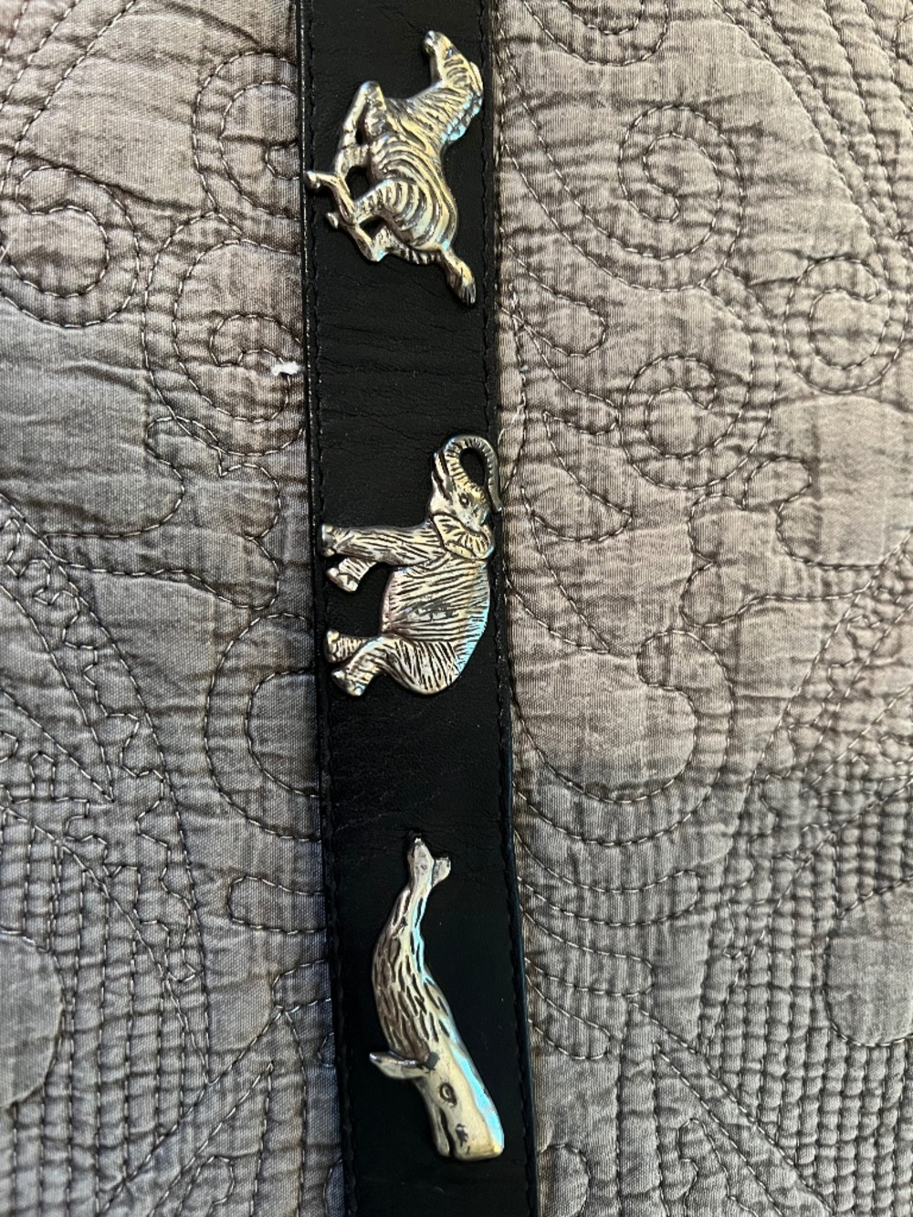 Brighton Metallic Animal Belt (30 in) Black Leather Solid Brass Buckle 1990s